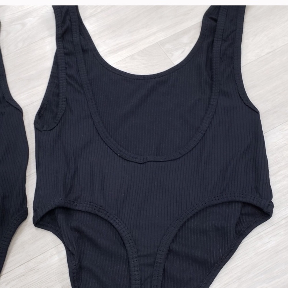 Last 1! Black rib highleg thong bodysuit lowback - Picture 4 of 6